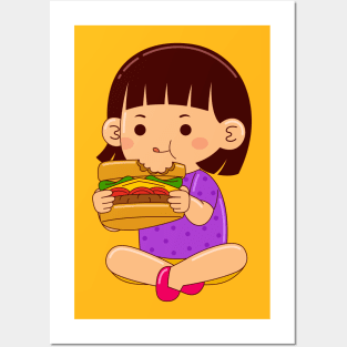 girl kids eating sandwich Posters and Art